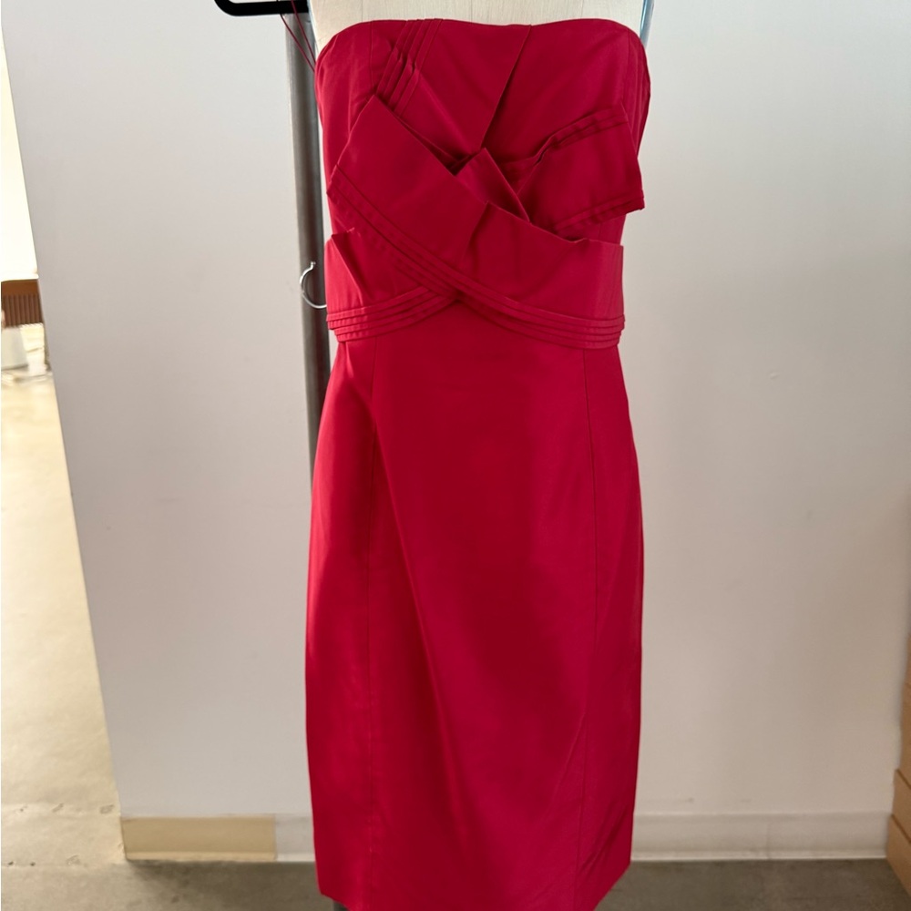 Carolina Herrera Strapless Red Silk Cocktail Dress